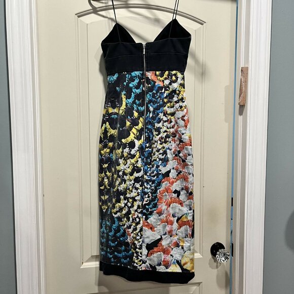 NICHOLAS Spaghetti Strap Sweetheart Printed Midi Dress Abstract Black Multi/0 - Picture 3 of 7